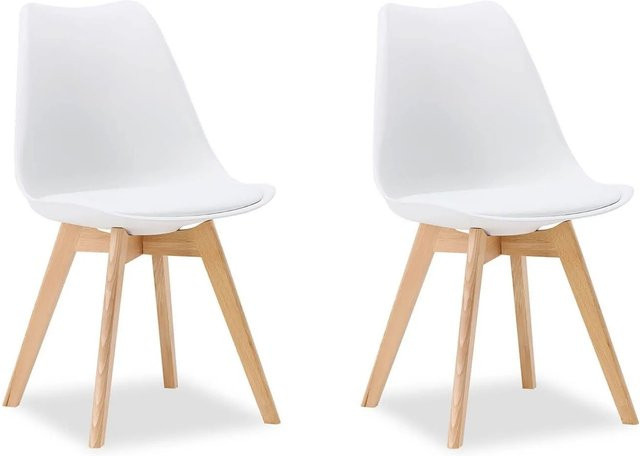 Homestyle4u Set aus 2 Küchenstühlen in Weiß im skandinavischen Design mit Buchenholz und Kunstleder - Bild 1