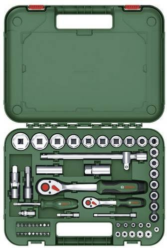 Bosch Ratschen-Set mit 57-teiligem Steckschlüsselsatz in Grün und Stahl - Bild 1