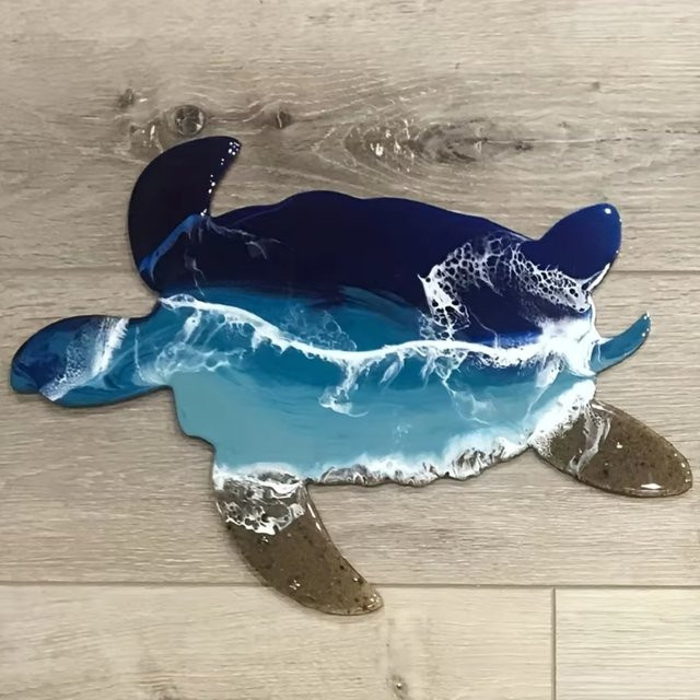 HELLOYOUNG Wanddekoration Meereschildkröte aus Metall in Schwarz und Blau, Maritimes Strand-Wandbild für Wohnzimmer und Kinderzimmer - Bild 1