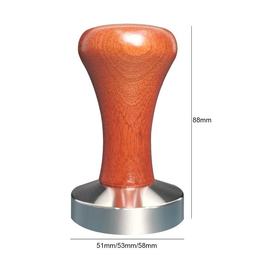 Espresso Tamper aus Aluminium mit Holzgriff in Braun für Siebträger Kaffeemaschinen mit 51mm, 53mm oder 58mm Durchmesser - Bild 3