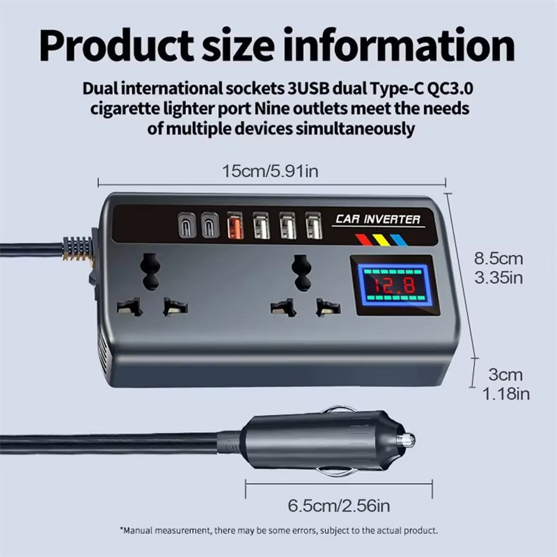 kebidumei Auto-Wechselrichter 200W von DC 12V/24V zu AC 220V mit PD+QC3.0 Dual Typ C und 4 USB-Anschlüssen als 9 in 1 Ladegerät für den Zigarettenanzünder - Bild 6