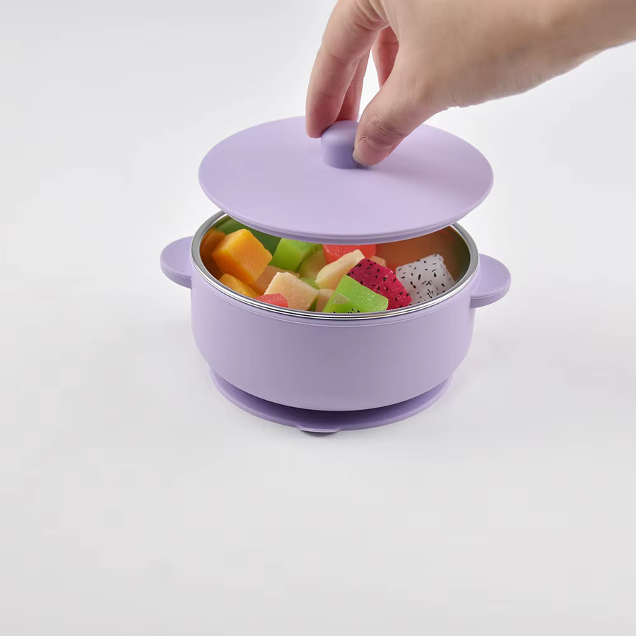 MIGITOS 2-in-1 Baby-Trainingsschüssel aus Edelstahl und Silikon mit Deckel, Pink, 300 ml - Bild 1