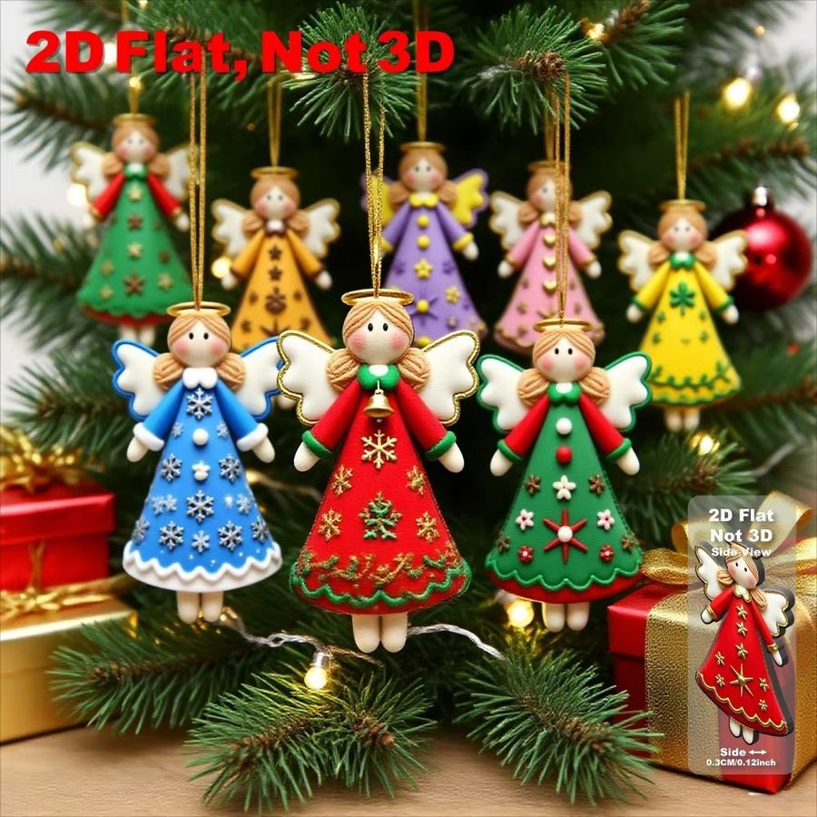 16 Stück DUTRIEUX Holz-Engel-Ornamente mit goldenem Stern und Schleifen als 2D-Flachanhänger für Weihnachten, Thanksgiving und Neujahr, Multicolor - Bild 2