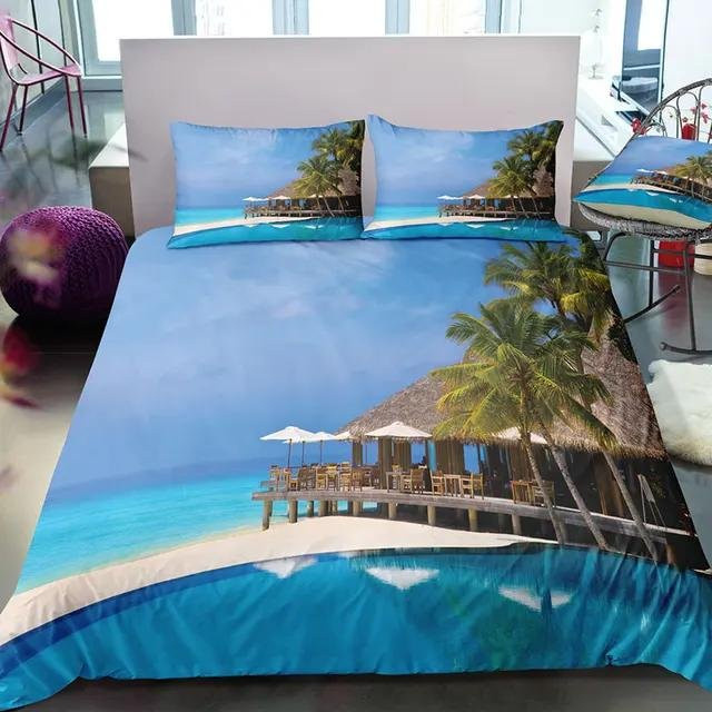 Bettwäsche Set Ozean mit 3D Digitaldruck Strand und Kokospalmen von JMG Household Supplies, Blau, B/H: 172 x 218 cm - Bild 1