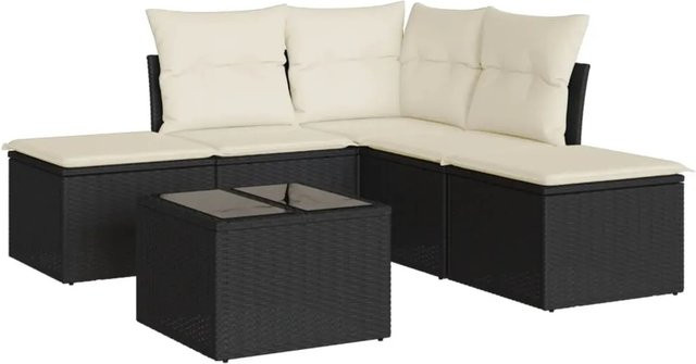 vidaXL 6-tlg Garten-Sofagarnitur in L-Form aus Polyrattan mit Kissen in Schwarz - Bild 1