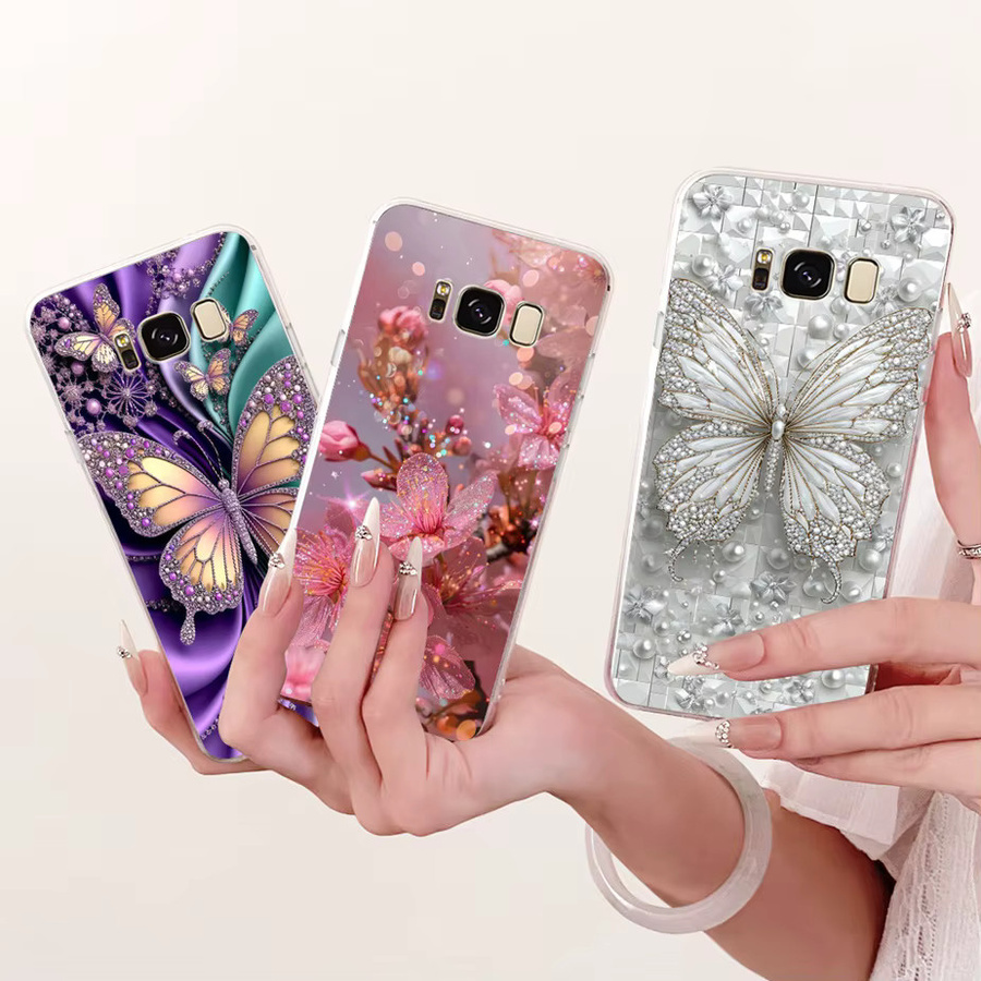 Luxus Silikonhülle mit Blumen und Schmetterlingen für Samsung Galaxy S8 und S8 Plus SM-G950F / G955F, Multicolour - Bild 2