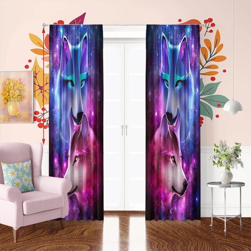Tonnika Chen Vorhang Set mit Doppelwolf-Kunstdesign aus Polyester, Multicolor, Breite: 100 cm, Höhe: 70 cm - Bild 3