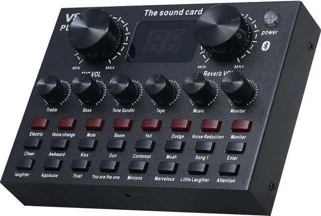 Andoer V8 Plus Live-Soundkarte mit Bluetooth und USB-C in Schwarz inklusive Audiokabel und Soundeffekten - Bild 1