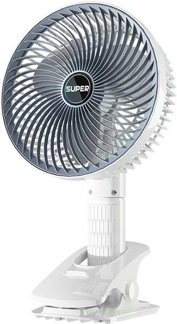 BC Electrical Appliances Elektrischer Clip-Lüfter, tragbarer kabelloser Desktop- und Wandventilator mit 1200-mAh-Akku, Weiß - Bild 1