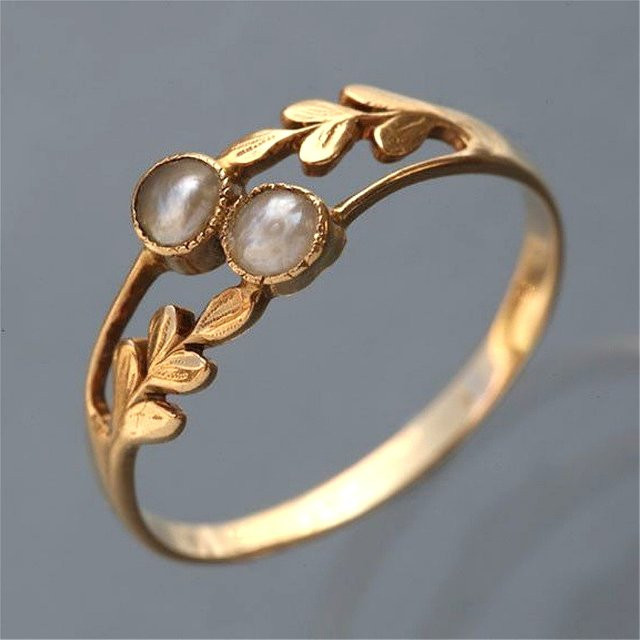YoYo Ring, Blattförmig, Synthetischer Mondstein, Gold, Damen, Vintage - Bild 1