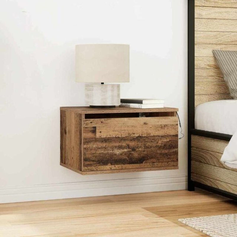 Vidaxl Set aus 2 Wandmontierten Nachttischen mit LED-Lichtern in Braun im Landhaus- und Industrial-Stil aus Holz - Bild 1