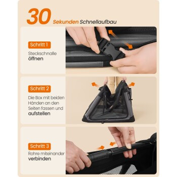Feandrea Hundebox faltbare Hundetasche aus Oxford-Gewebe in Schwarz und Grau - Bild 3