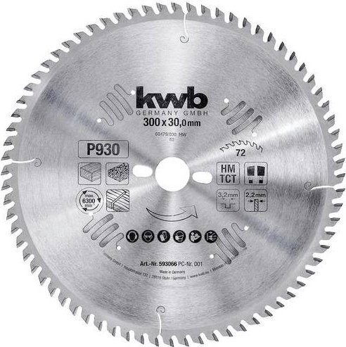 Kwb Kreissägeblatt für Holz und Kunststoff, Carbide Tipped, Farbe: Silber, Durchmesser: 300 mm, Bohrung: 30 mm - Bild 1