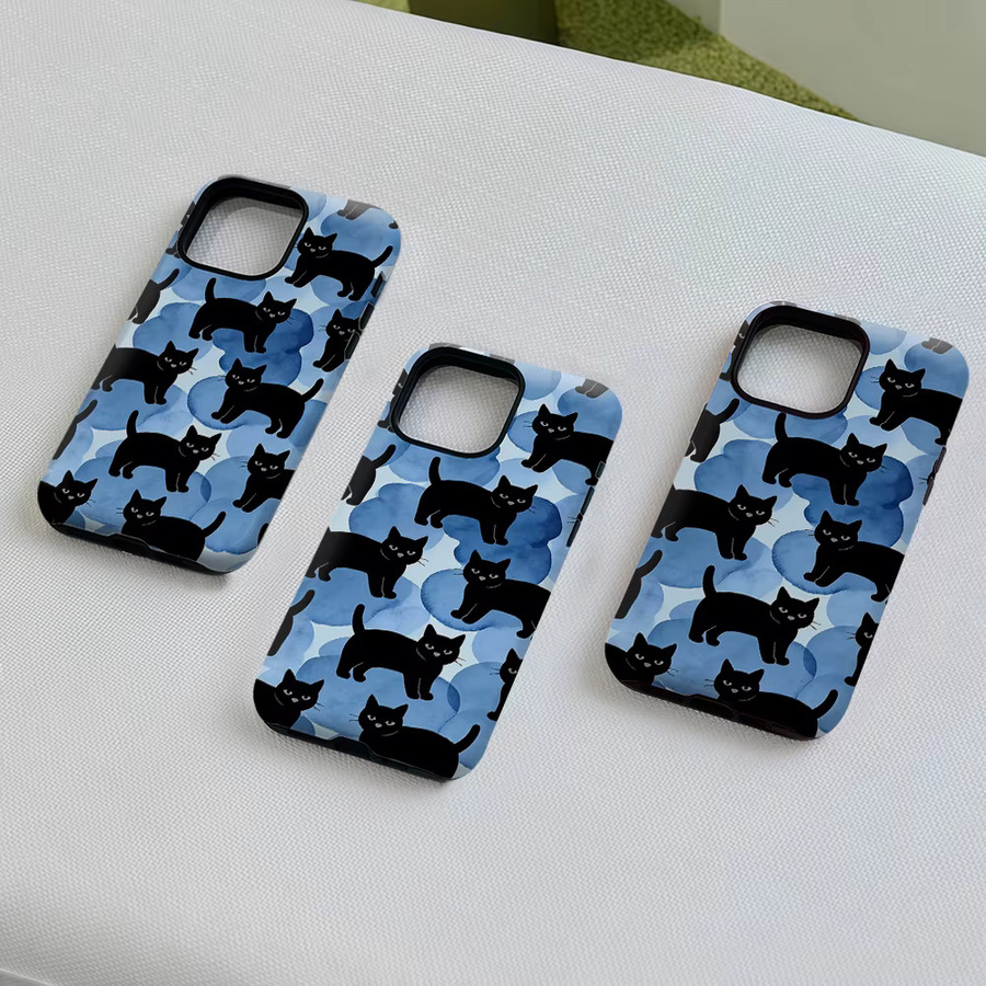 Aurea Case Matte Bumper MagSafe kompatible iPhone Hülle mit Aquarell Schwarzer Katzen Motiv in Schwarz und Multicolour - Bild 5