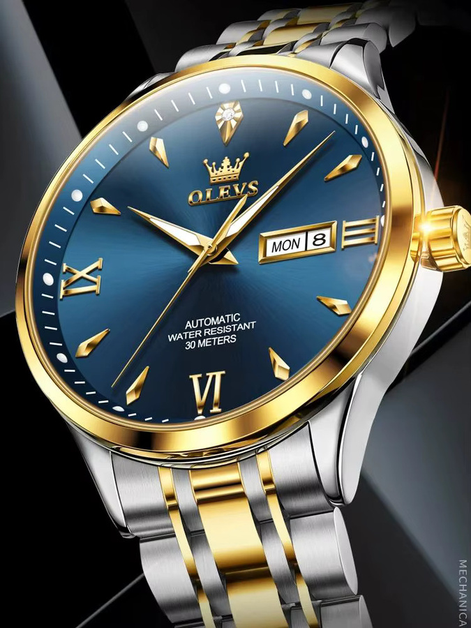 OLEVS Armbanduhr, Automatik, Edelstahl, Blau, Herren - Bild 7