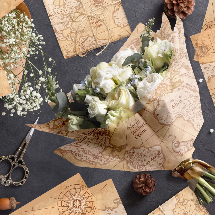 Weltkarten Seidenpapier in Beige für DIY Geschenkverpackungen und Partydekoration - Bild 3