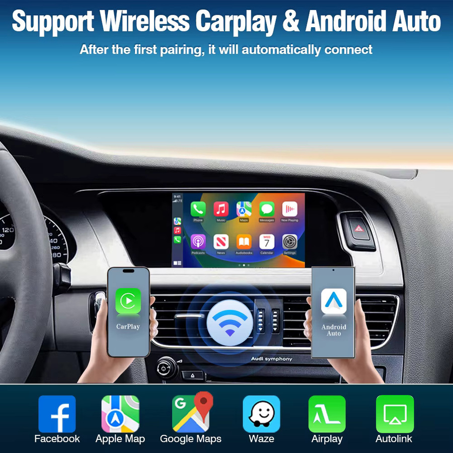 AUTOTOP Wireless CarPlay und Android Auto Multimedia Interface für Audi A4 B8, A5, S4, S5, Q5 MMI 3G (2009-2018) mit Mirror Link und AirPlay in Schwarz - Bild 4