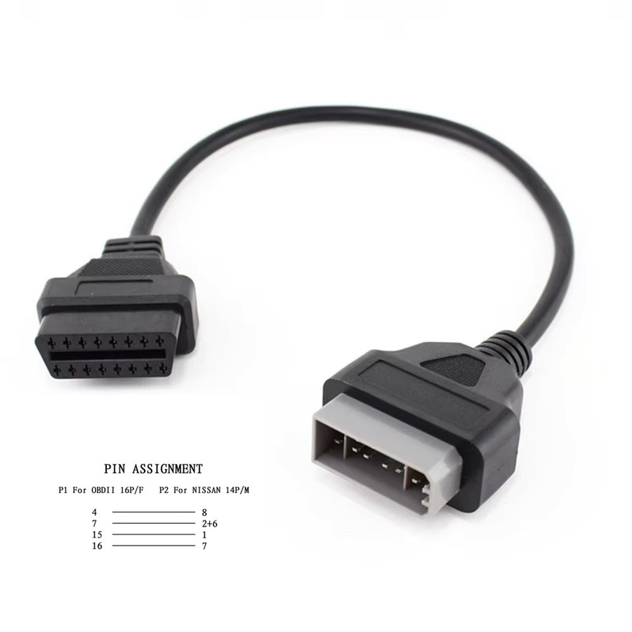 Aermotor OBD2 Diagnose-Adapter von Nissan 14 Pin auf 16 Pin, Schwarz - Bild 2