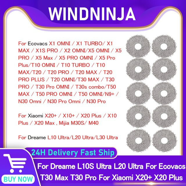 WINDNINJA Ersatz-Mopptücher für Dreame L10S Ultra, L20 Ultra, Xiaomi X20+, X10+, X20 Plus, X10 Plus und Ecovacs T30 Max, T30 Pro Roboterstaubsauger - Bild 1