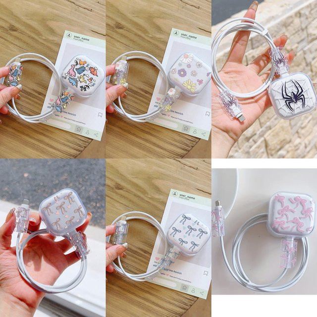 3-teiliges Set Rosa Schleifenkabelschutz für iPhone 20W UK Ladegeräte als Kabelorganizer - Bild 1