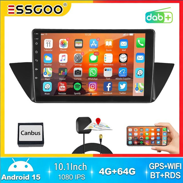 ESSGOO Android 15 Autoradio für BMW X1 E84 2010-2015 mit 10,1 Zoll Display, 4+64GB, Wireless Carplay, Android Auto, GPS, WIFI, Bluetooth und USB in Schwarz - Bild 1