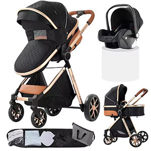 Magic ZC 3-in-1 Kinderwagen Set mit Autositz, Sportsitz und Babywanne, faltbarer Buggy in Schwarz-Gold für Neugeborene und Reisen - Bild 8