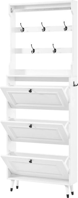 PXloue Flurgarderobe Set in Weiß, modernes Flurmöbel mit Schuhschrank, Kleiderhaken und Kleiderstange aus MDF - Bild 1