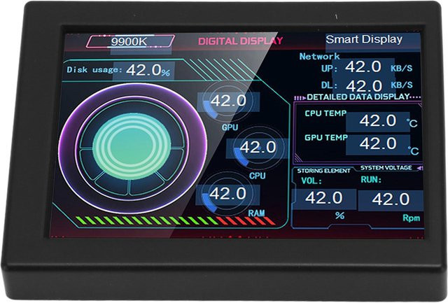 DIYelecs Computer-Temperaturmonitor mit 3,5 Zoll IPS Display, USB-C Anschluss, stufenloses Dimmen und rotierendem Themeneditor in Schwarz - Bild 1