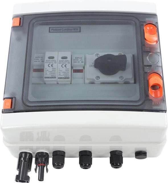 Aimo Solar PV Combiner Box IP65 Wasserdicht mit Trennschalter 1000V 32A, 1 Eingang 1 Ausgang, Weiß/Transparent - Bild 1