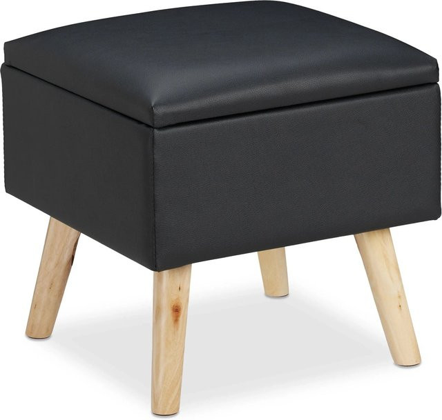Relaxdays Sitzhocker mit Stauraum aus Kunstleder in Schwarz, B/T/H: 40 x 40 x 40 cm - Bild 1
