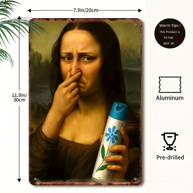 CIFbuy Vintage Mona Lisa Wandkunst aus Aluminium, Metallschild Portrait in Multicolour, Rechteckig - Bild 2