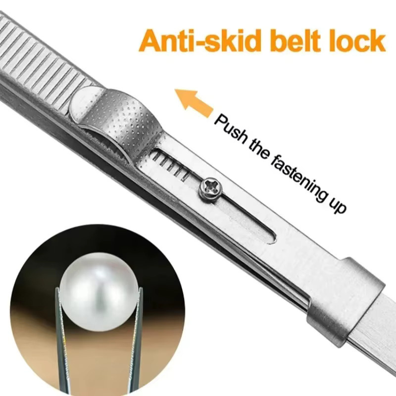 Antistatische Edelstahl-Pinzette in Silber mit verstellbarem Verschluss für Präzisionsarbeiten bei Diamanten, Edelsteinen und der Schmuckherstellung - Bild 3