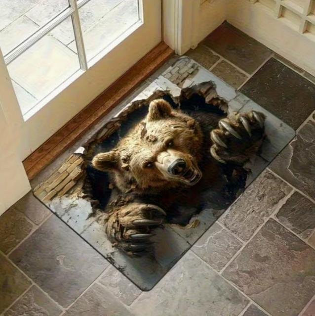 Lodestar 3D Visuelle Illusion Fußmatte mit Holzmaserung in Braun, Anti-Rutsch Bodenmatte aus Polyester für Innen und Außen, B/T: 80 x 50 cm - Bild 1
