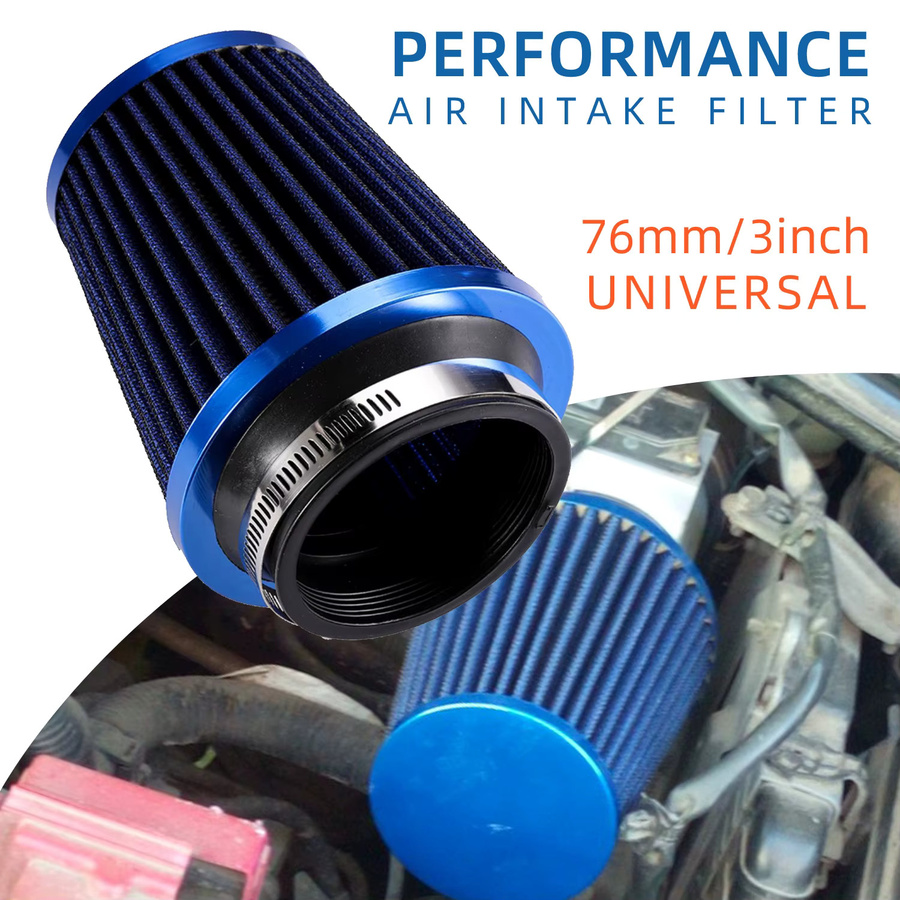 RIAYOOE Universeller High-Flow Kaltlufteinlassfilter für das Ansaugrohr des Automotors, waschbar, rot/blau/Carbon/Splitter, Durchmesser: 76 mm - Bild 3
