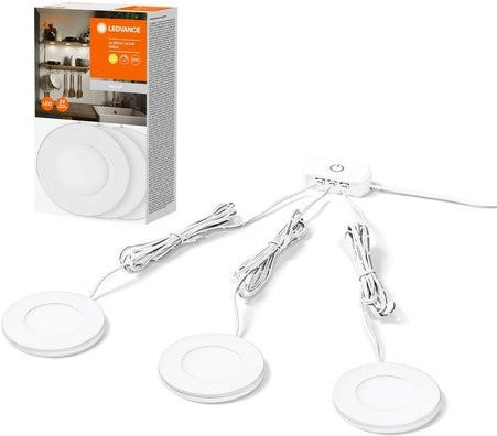 LEDVANCE Set aus 3 Unterschrankleuchten mit integriertem LED-Modul, rundes Design, warmweißes Licht 3000K, 8,5W, IP20, Weiß - Bild 1