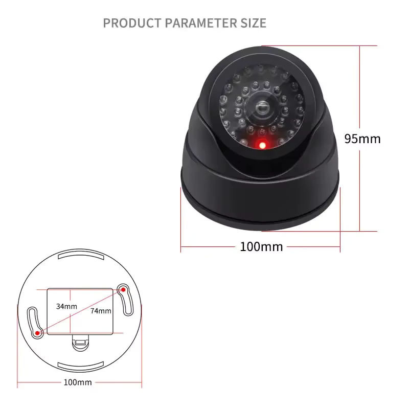 ELESECUR CCTV-Dummy-Kamera mit blinkender LED, schwarze Kunststoffkuppel, Überwachungskamera zur Sicherheit, Stromversorgung über AA-Batterie - Bild 5