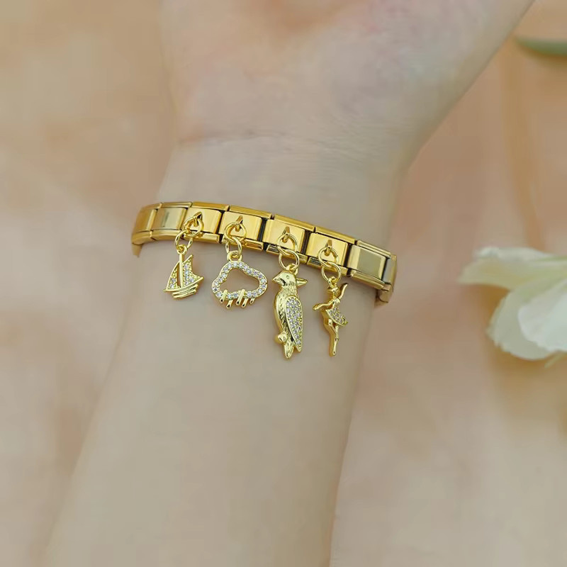 Hapiship Charms Links, Edelstahl, Zirkonia, Damen, Gold - Bild 2