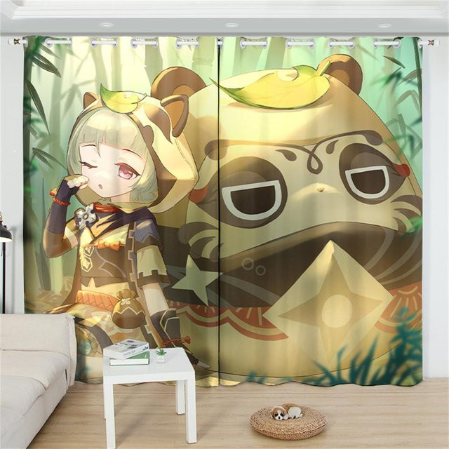 Yiran Furniture Kazuha Genshin Impact Anime Sonnenschutzvorhänge mit 2 Paneelen, halbtransparent, bunt, B: 100 cm, H: 130 cm - Bild 1