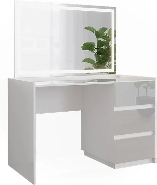 Vicco Schminktisch Marla in Weiß Hochglanz mit LED-Spiegel, B/T/H: 120 x 60 x 78,6 cm - Bild 1