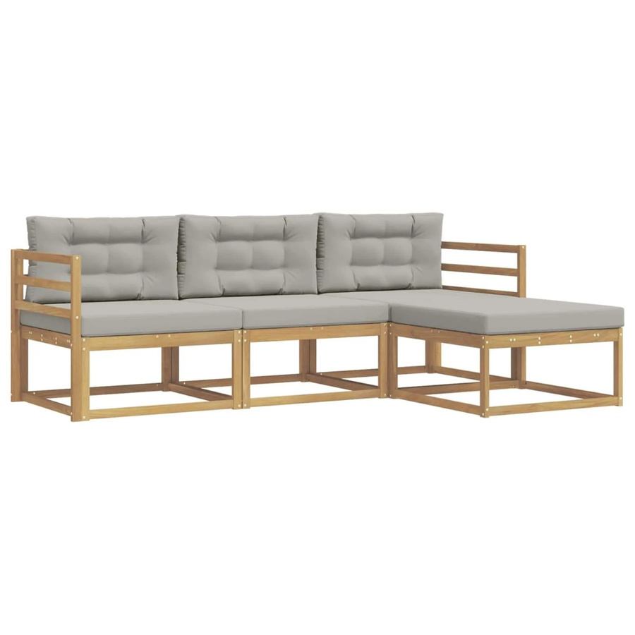vidaXL Outdoor-Sofagarnitur 4-teilig in L-Form aus Akazienholz mit Polstern in Weiß, Grau und Braun - Bild 2