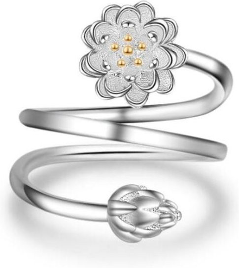 YIRAN Jewelry Ring, 925 Sterling Silber, Doppel Lotus Blume, Unisex, weiß - Bild 1