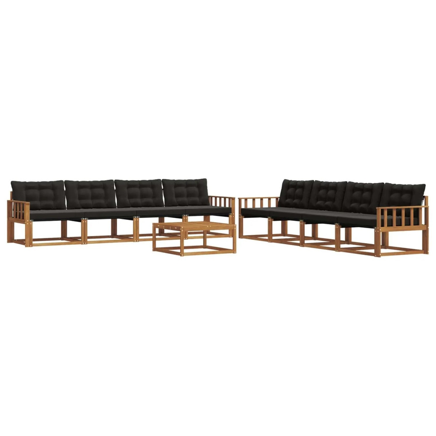 vidaXL Outdoor-Sofagarnitur 9-tlg. aus Akazienholz und Textilene in Natur und Schwarz mit Kissen und Tisch - Bild 2