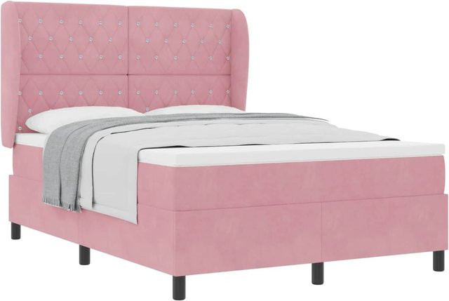 vidaXL Boxspringbett mit Matratze und Taschenfederkern in Rosa, B/T/H: 140 x 200 x 40 cm - Bild 1