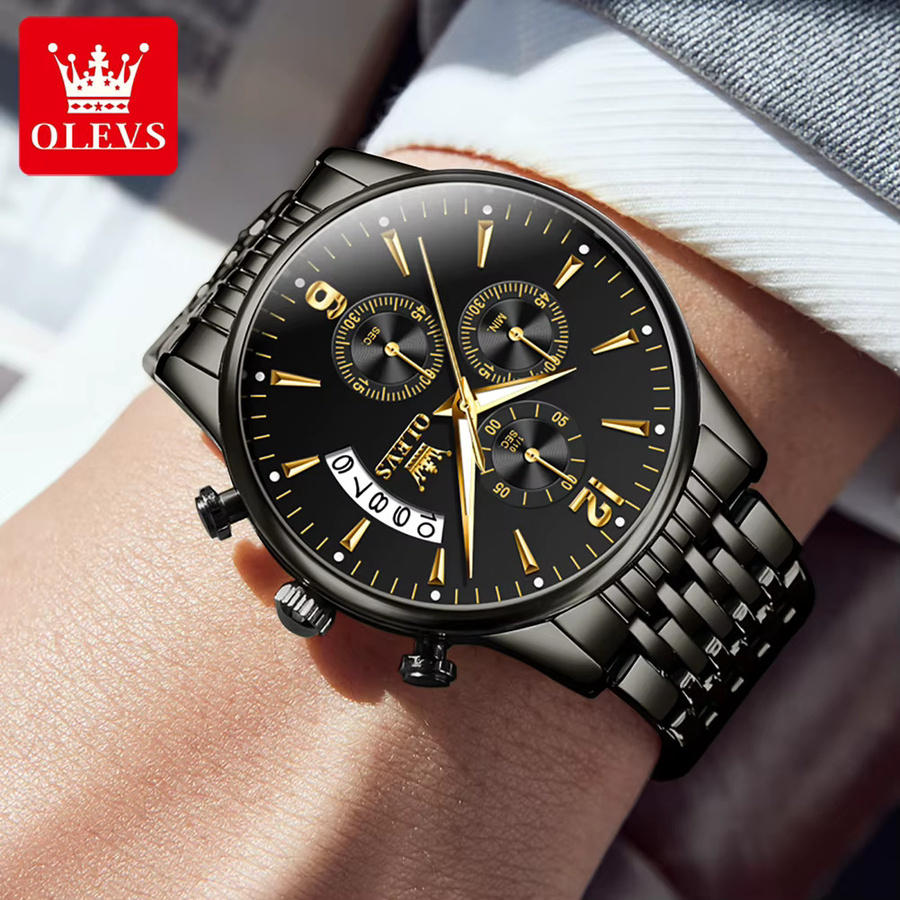 OLEVS Chronograph, Edelstahl, Quarz, Schwarz, Herren - Bild 4