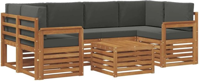 vidaXL Sofagarnitur 7-teilig aus Massivholz Akazie in Natur und Anthrazit mit L-Form und Latten-Design - Bild 1