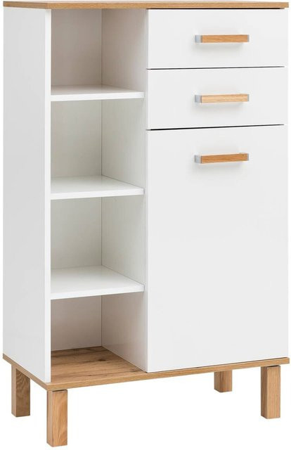 Midischrank Padua von Möbelpartner in Weiß Glanz mit Eiche Landhaus Nachbildung, B/H/T: 67 x 114,5 x 35 cm - Bild 1