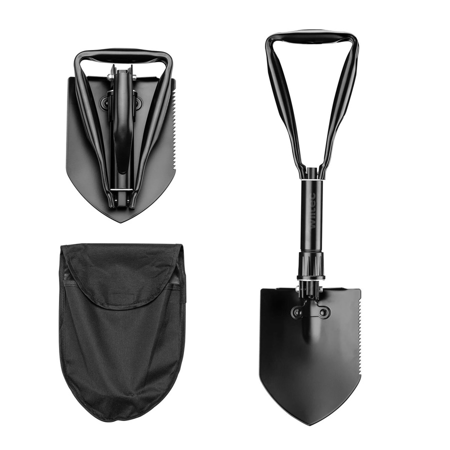 Wiltec Klappspaten aus Kohlenstoffstahl in Schwarz, Multifunktions-Klappschaufel mit Säge für Outdoor, Höhe: 58 cm - Bild 2
