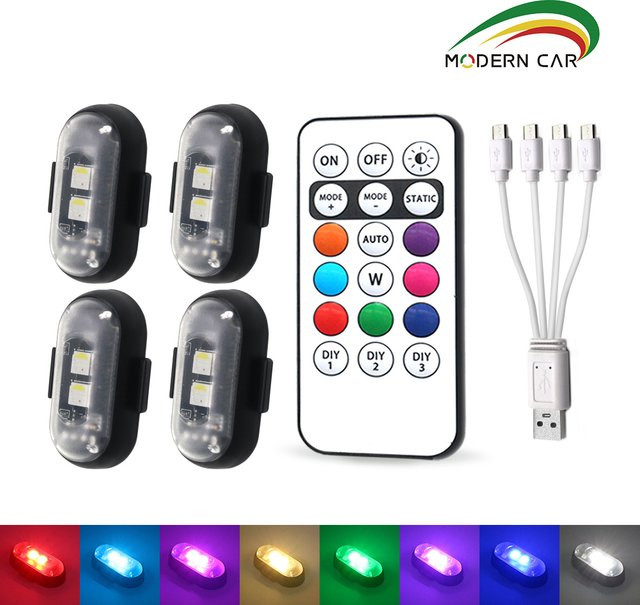Modern Car Multifunktionales Auto-LED-Warnlicht in Schwarz mit RGB-Farben, wiederaufladbar und mit Fernbedienung - Bild 1