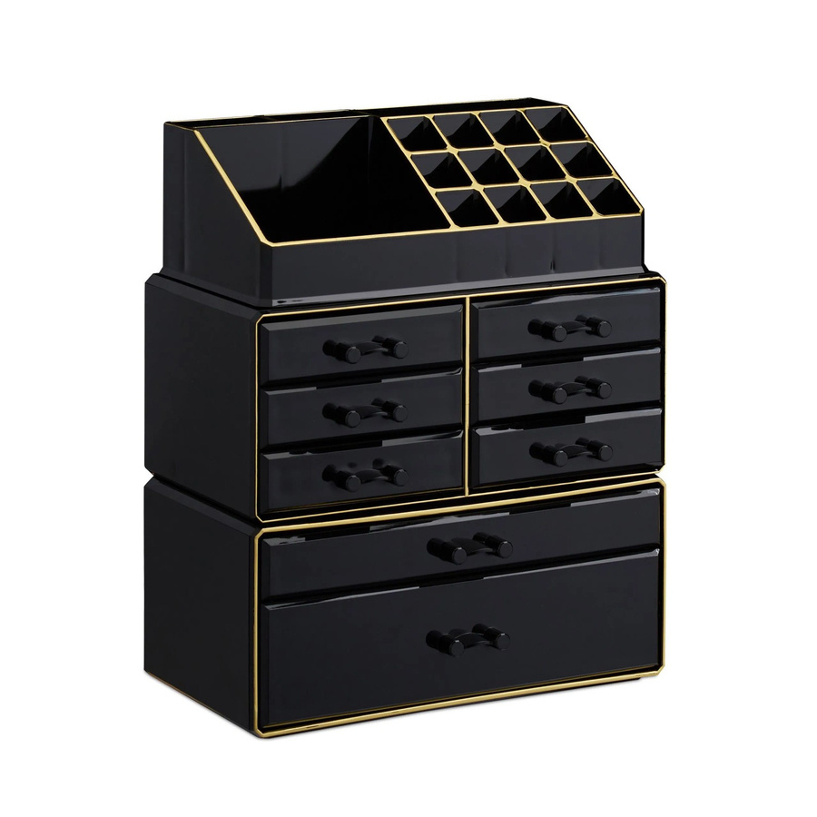 Relaxdays Make Up Organizer aus Acryl mit 8 Schubladen in Schwarz und Gold, B/T/H: 30 x 24 x 14 cm - Bild 2