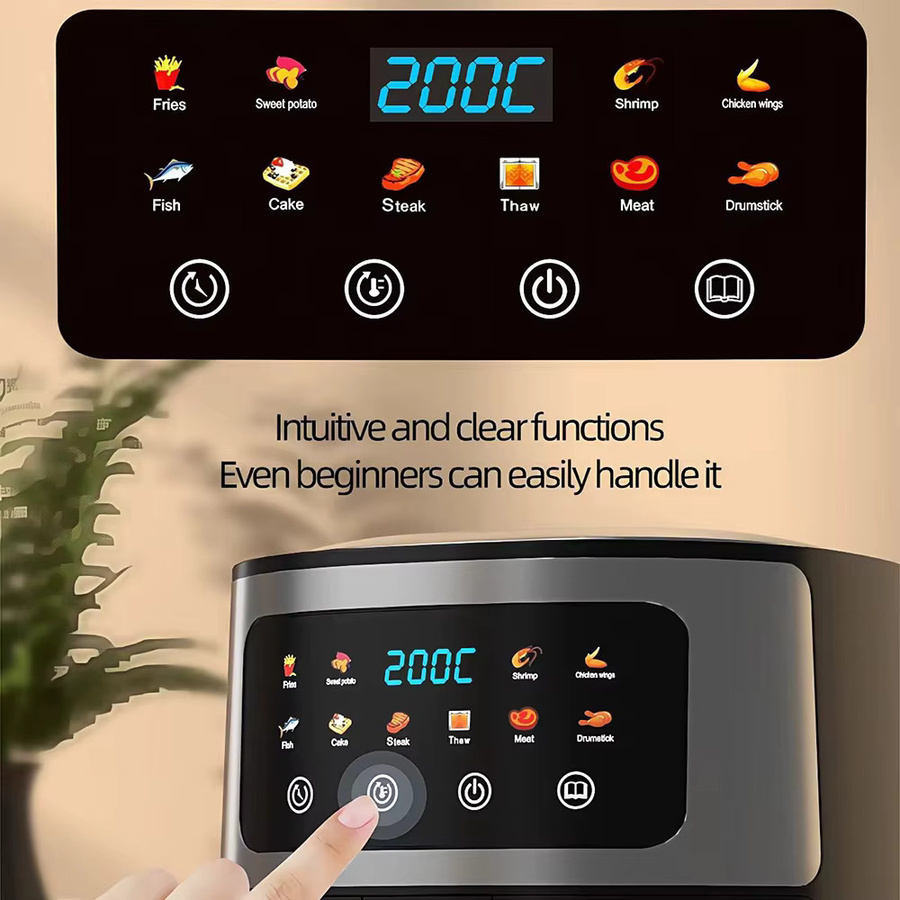 Smarte Heißluftfritteuse ATWFS in Schwarz mit Edelstahlgehäuse, 10 l Kapazität, multifunktionaler elektrischer Haushaltsbackofen und Pommes-Frites-Zubereiter - Bild 3